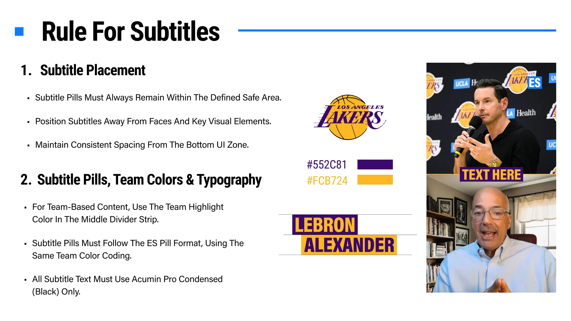 Video subtitle placement and styling rules